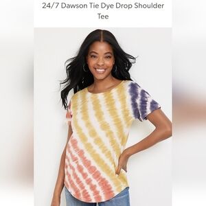 Maurices-24/7 tee Dawson tie die drop shoulder - red, yellow, blue stripe ⚪️
